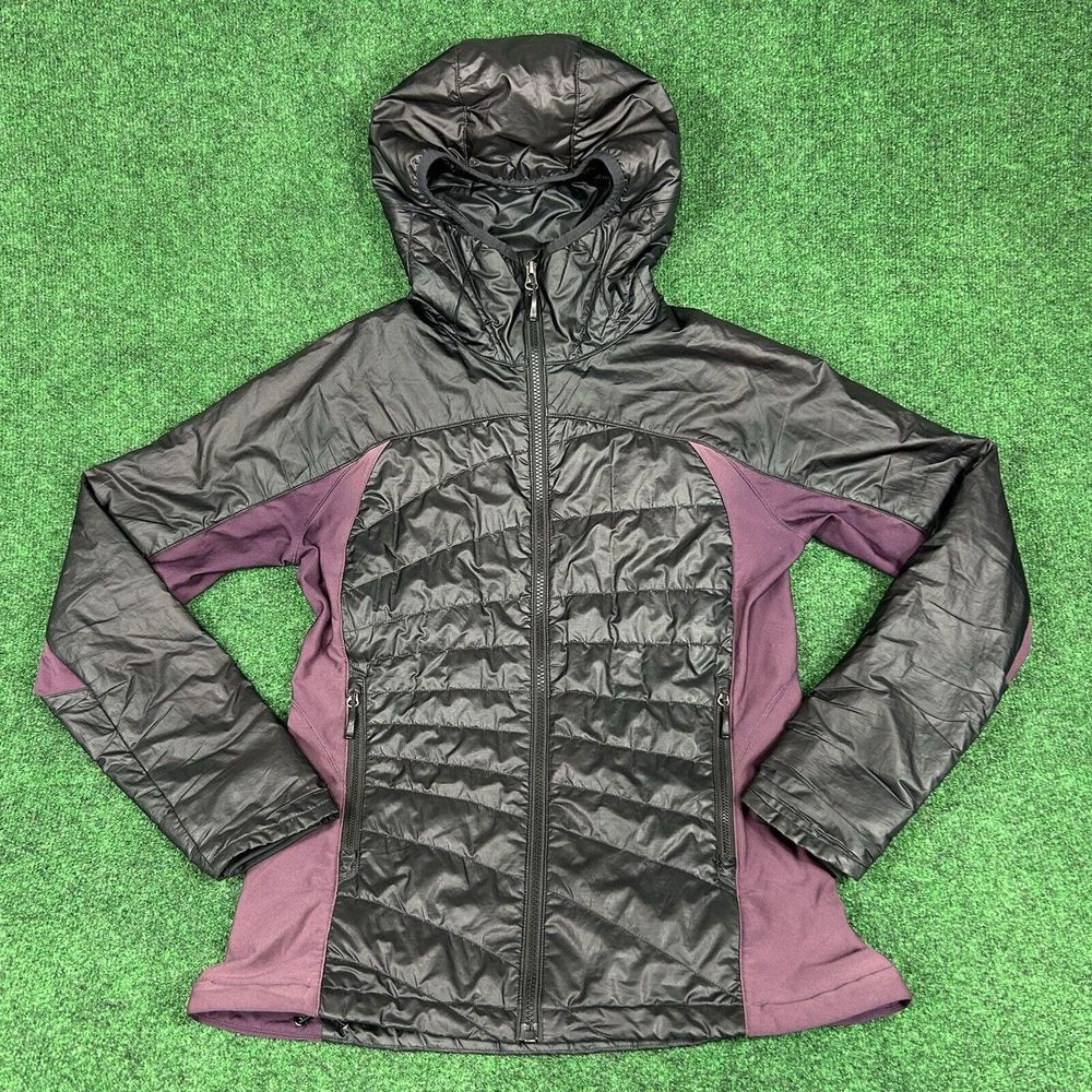 IBEX Wool Aire Quilted Jacket Knit Side Panels Black Purple No Size Tag Womens S